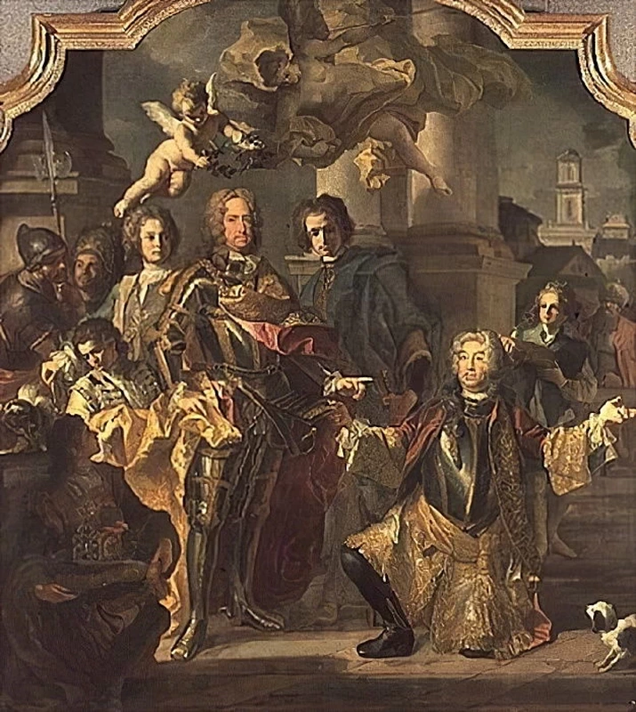 Il conte Gundaker Althann consegna all'imperatore Carlo VI l'inventario della collezione di quadri imperiali a Stallburg - Kunsthistorisches Museum, Vienna